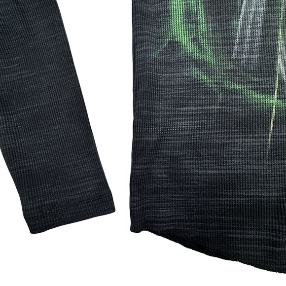 Cyber Skull Men Black Thermal Waffle Knit Shirt L Y2K Grunge Biker Jesse Pinkman - Picture 5 of 13